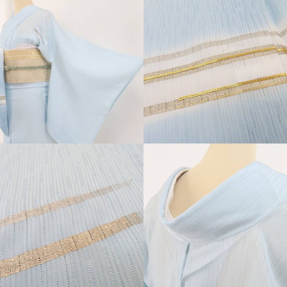 ゆめsaku2 新品 縦絽 金駒刺繍 夏着物 正絹 仕付け糸付 トールサイズ 