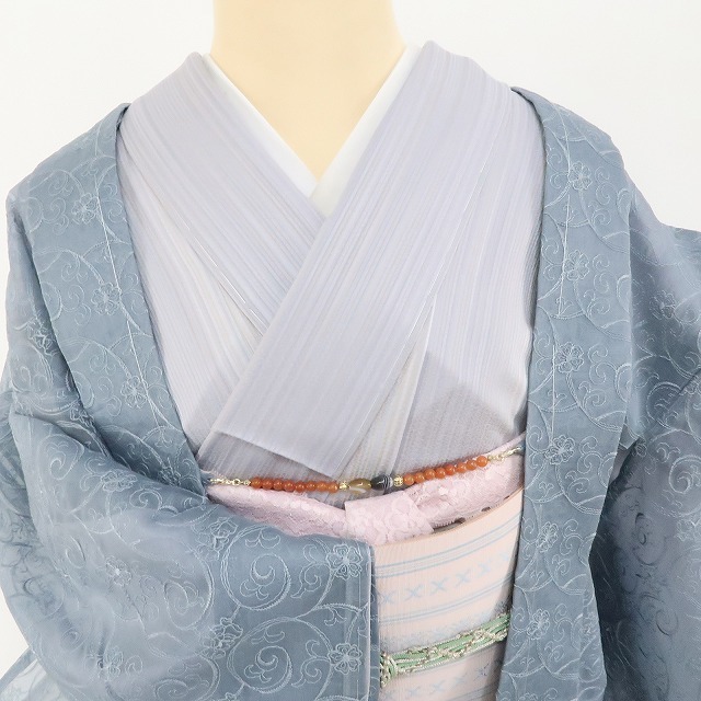 yu.saku2 new goods auger nji- long height kimono . attaching thread attaching *. taste ... Quruli . heart .... flower . open ~ silk length feather woven 1347