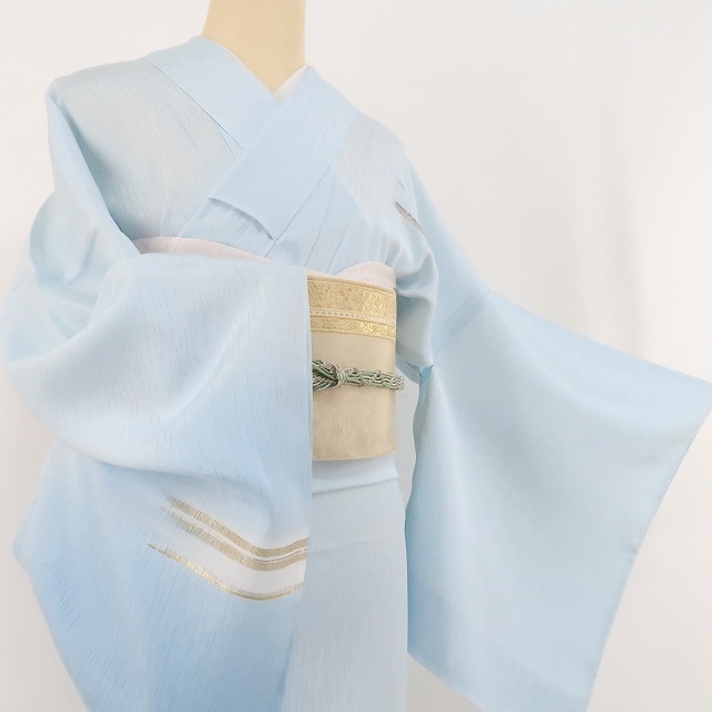 ゆめsaku2 新品 縦絽 金駒刺繍 夏着物 正絹 仕付け糸付 トールサイズ