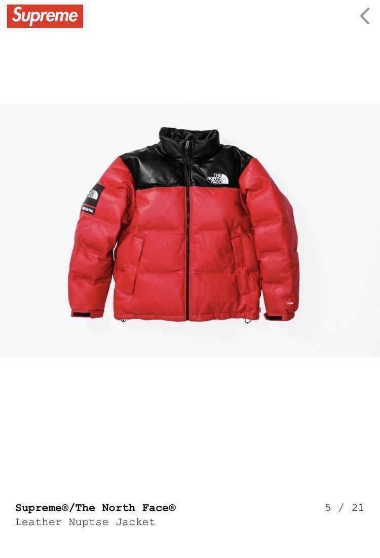 極美品】THE NORTH FACE Supreme Leather Nuptse Jacket Red Mサイズ