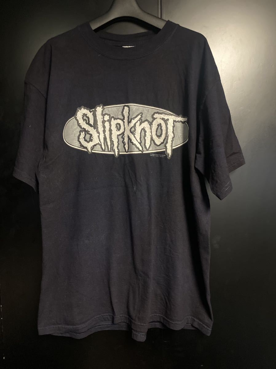 激レア90'S当時物 Slipknot Tシャツ ヴィンテージ　サイズXL ブラック　バンドTシャツ　スリップノット Tシャツ　METALLIC コピーライト