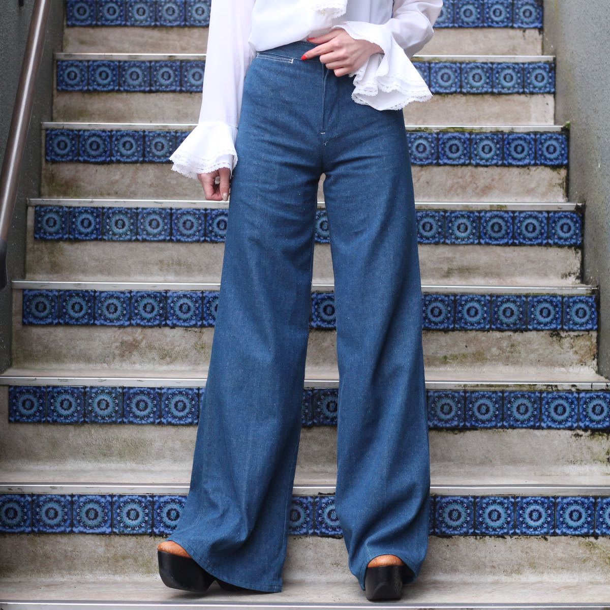 USA VINTAGE DESIGN FLARE DENIM PANTS/アメリカ古着デザインフレアデニムパンツ_画像2