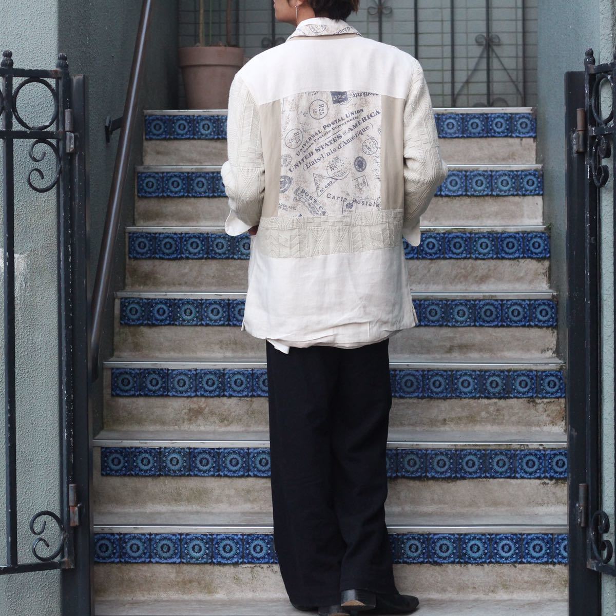 *SPECIAL ITEM* EU VINTAGE CABLE KNIT SWITCHED DESIGN LINEN JACKET/ヨーロッパ古着ケーブルニット切替デザインリネンジャケット_画像3