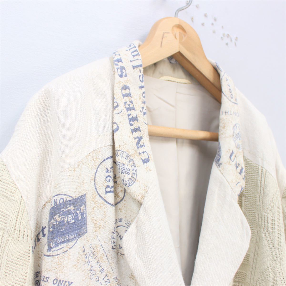 *SPECIAL ITEM* EU VINTAGE CABLE KNIT SWITCHED DESIGN LINEN JACKET/ヨーロッパ古着ケーブルニット切替デザインリネンジャケット_画像6