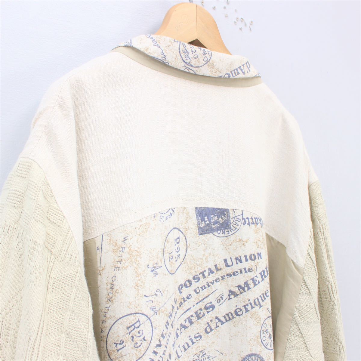 *SPECIAL ITEM* EU VINTAGE CABLE KNIT SWITCHED DESIGN LINEN JACKET/ヨーロッパ古着ケーブルニット切替デザインリネンジャケット_画像7