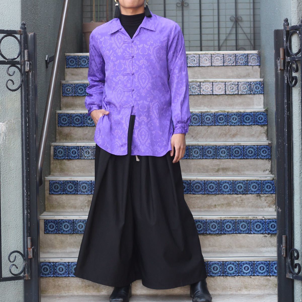 USA VINTAGE Christie&Jill EMBROIDERY JACQUARD DESIGN CHINA SHIRT