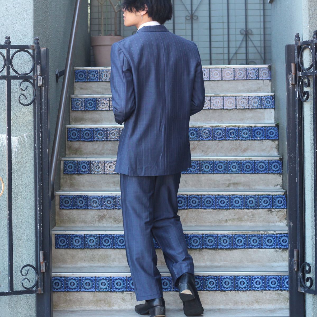 EU VINTAGE TREVIRA STRIPE PATTERNED DOUBLE JACKET SET UP SUIT/ヨーロッパ古着ストライプ柄ダブルジャケットセットアップスーツ_画像4