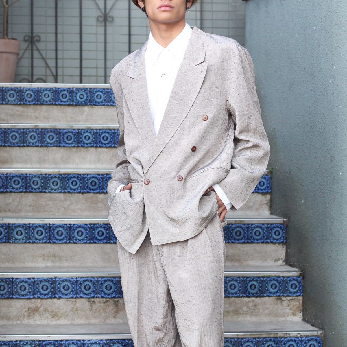 人気新品 EU VINTAGE SUIT/ヨーロッパ古着霜降りデザインダブル