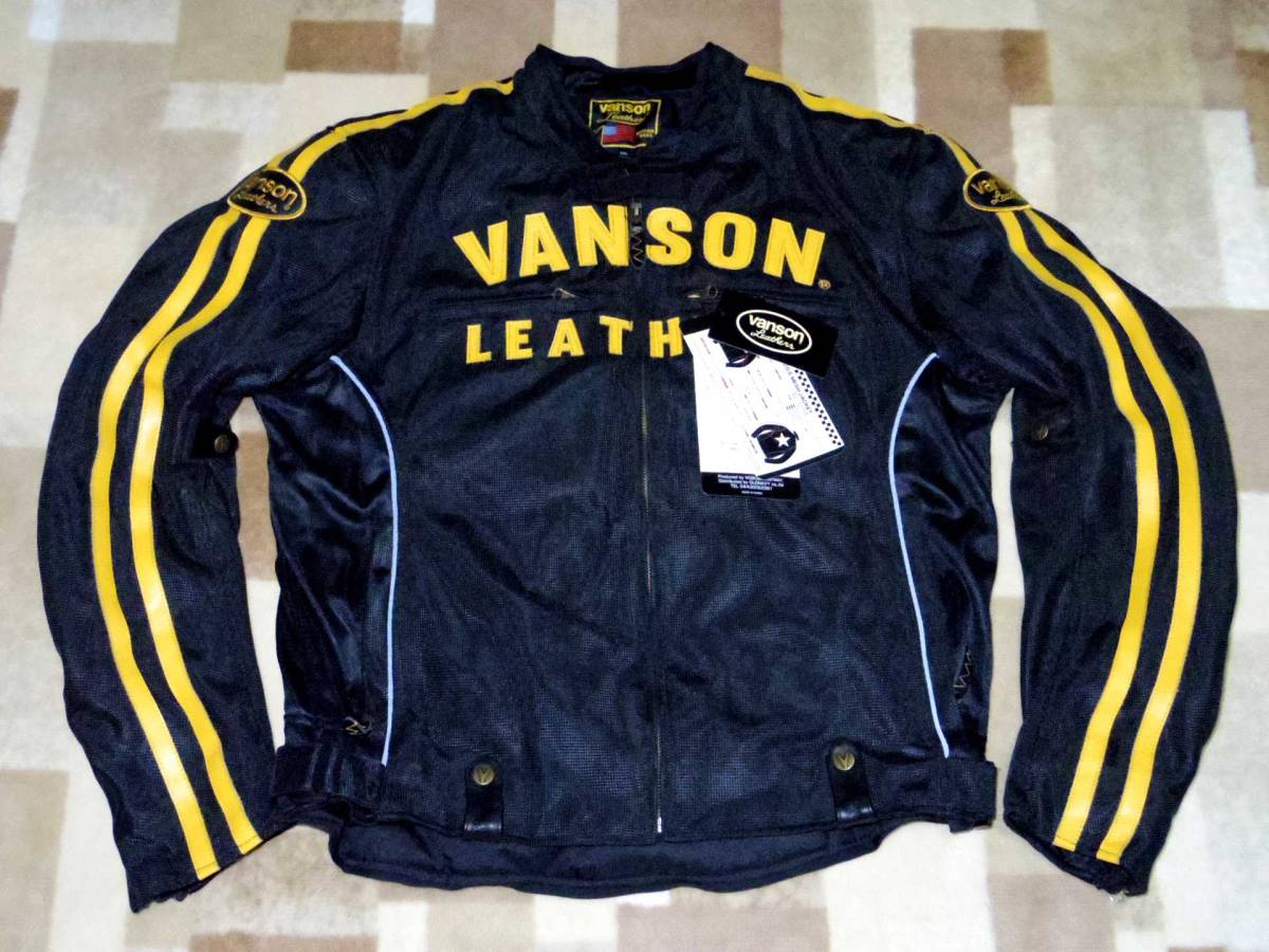 ★ＶＡＮＳＯＮ／バンソン★ライダース★メッシュジャケット★取り外し式内装付★ブラック／イエロー★本革ワッペン仕様★３XL★未使用品★の画像1