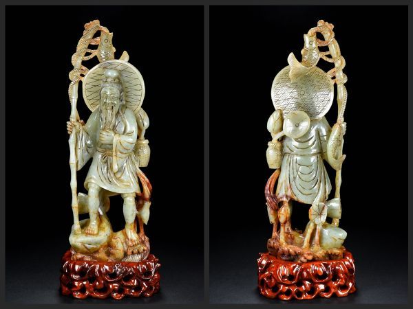 瓏】和田玉 高古玉彫 人物造像 時代物 極細工 手彫り 置物 賞物 中国古