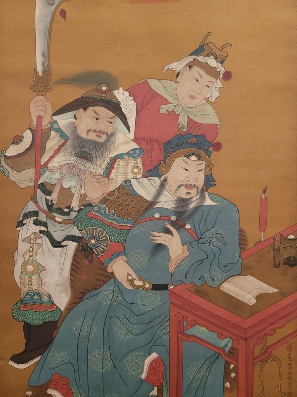古びた蔵 中国書画 唐代画家『呉道子 仏道人物図 肉筆絹本』真作