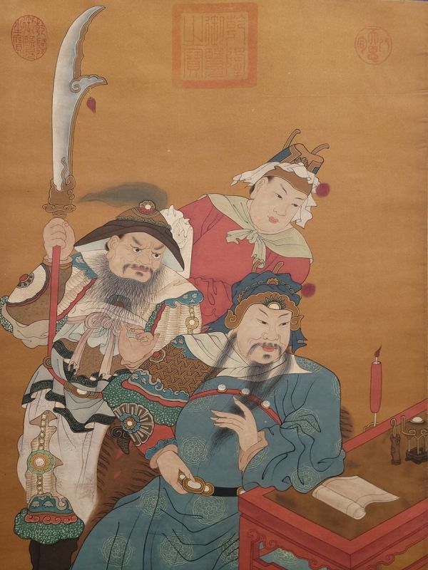 瓏】「呉道子作 人物図」唐代画家 肉筆絹本 真作 掛け軸 書画立軸