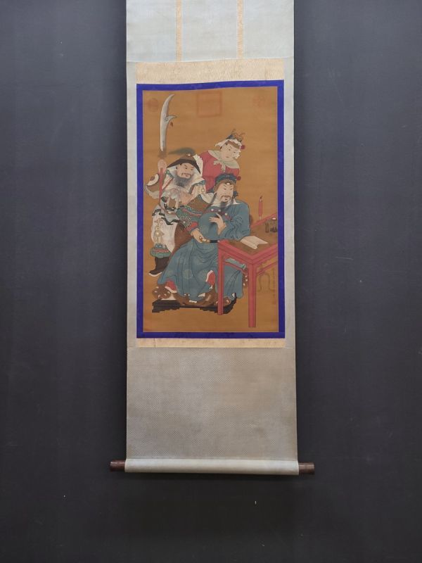 瓏】「呉道子作 人物図」唐代画家 肉筆絹本 真作 掛け軸 書画立軸