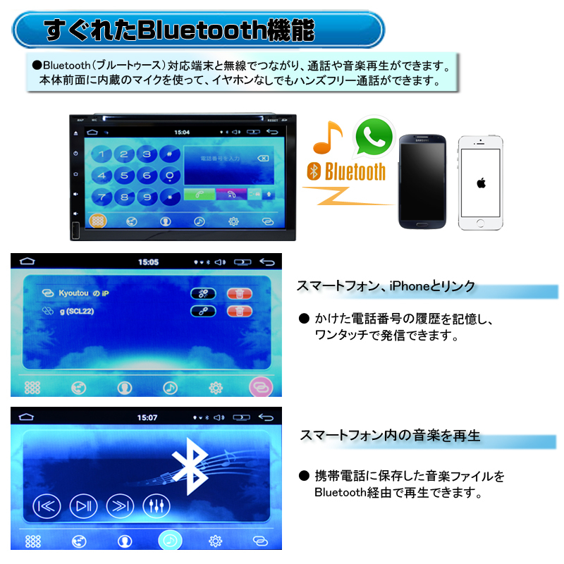 車載 カーナビ　2DIN iPhone アンドロイド スマホ連携　7インチCPRM対応 Android DVDプレイヤー 　「D34」_画像3