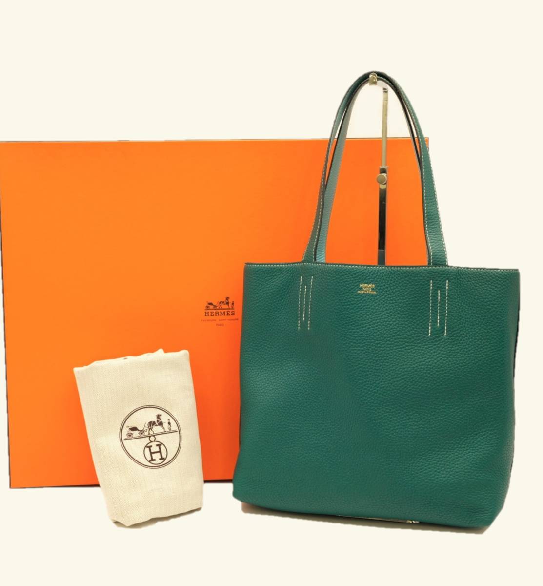 【お値引き】【美品】HERMES エルメス ドゥブルセンス 28 トートバッグ トリヨンクレマンス レザー シエル コラカイト 水色 グリーン X刻印