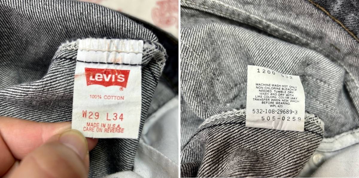 USA古着 90s USA製 Levis 505 先染め ブラックデニムパンツ 29 オールド ヴィンテージ リーバイス アメリカ古着 黒 グレー●157_画像8