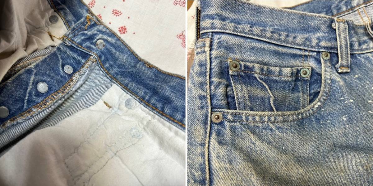 USA古着 80s初期 USA製 Levis 501 赤耳セルヴィッジデニム 31 オールド リーバイス ヴィンテージ 66後期 ペンキ リペア グランジ●176_画像7