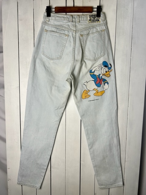 レトロ古着 80s～90s Disney ドナルドダック テーパードデニムパンツ 30 アイスブルー オールド ヴィンテージ ディズニー 日本製 ●302