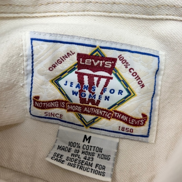 sh●477 USA古着 80s～90s Levis 生成り 白デニムシャツ ゆったりL～ オールド ヴィンテージ アメリカ古着 リーバイス オフホワイト 厚手_画像5