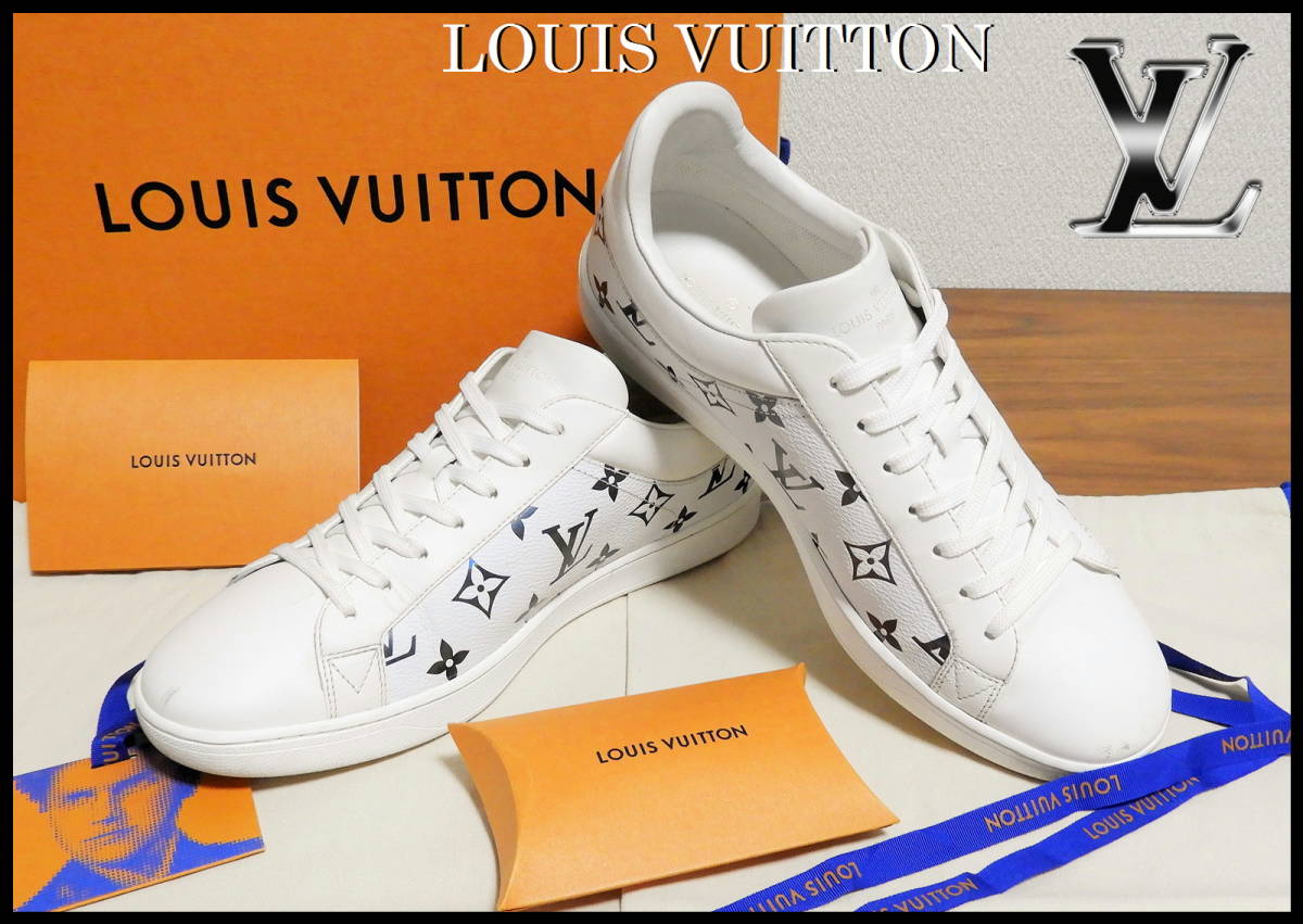 即完売 LOUIS VUITTON モノグラムスニーカー 7 ルイヴィトン 白 紺色 LVラメ ローカット ベルト Tシャツ 付属品あり メンズの画像1
