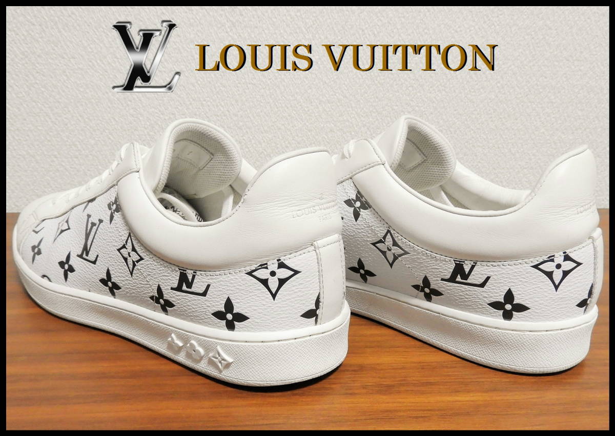 即完売 LOUIS VUITTON モノグラムスニーカー 7 ルイヴィトン 白 紺色 LVラメ ローカット ベルト Tシャツ 付属品あり メンズの画像4