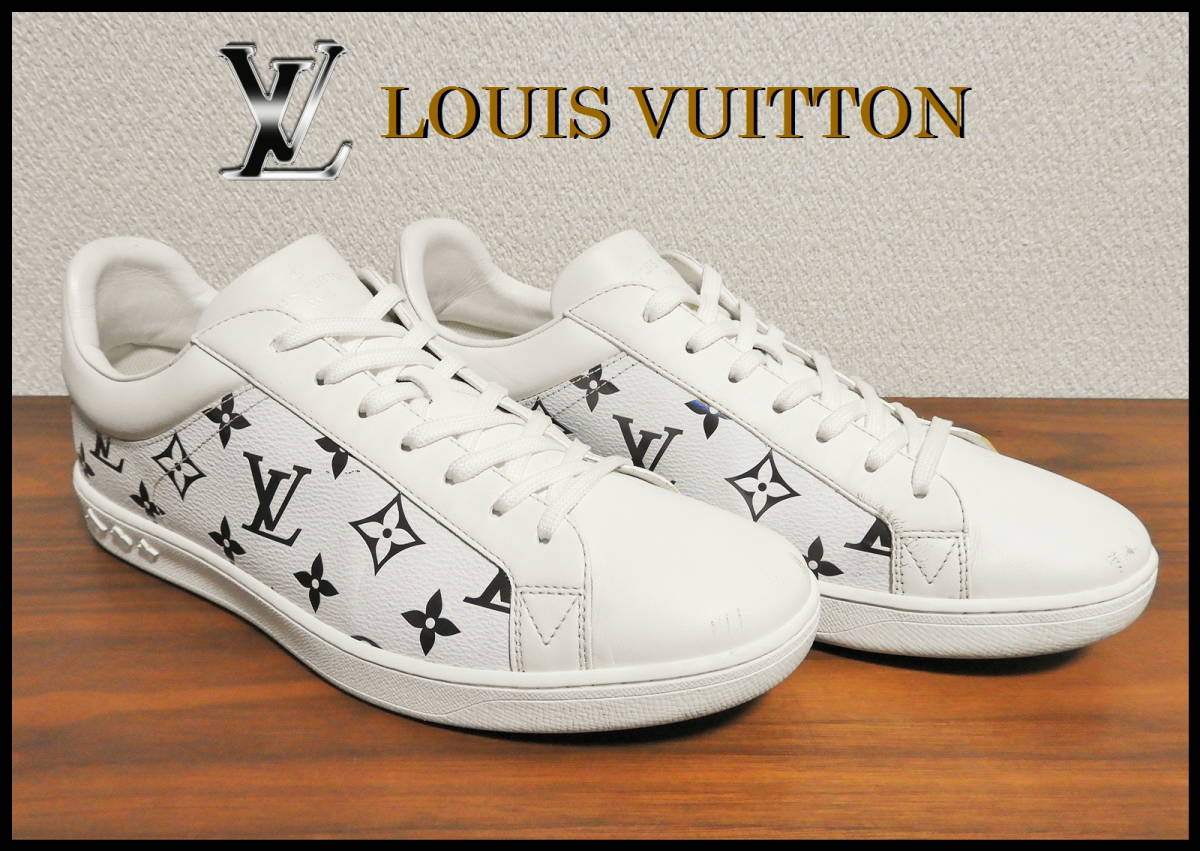 即完売 LOUIS VUITTON モノグラムスニーカー 7 ルイヴィトン 白 紺色 LVラメ ローカット ベルト Tシャツ 付属品あり メンズの画像5