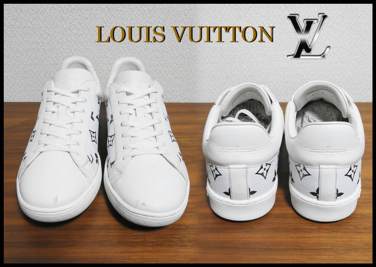 即完売 LOUIS VUITTON モノグラムスニーカー 7 ルイヴィトン 白 紺色 LVラメ ローカット ベルト Tシャツ 付属品あり メンズの画像6