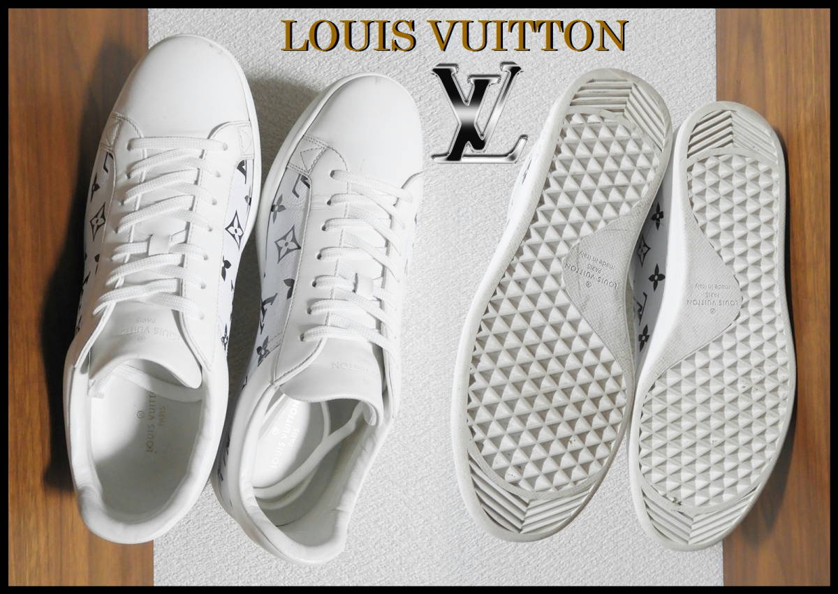 即完売 LOUIS VUITTON モノグラムスニーカー 7 ルイヴィトン 白 紺色 LVラメ ローカット ベルト Tシャツ 付属品あり メンズの画像7
