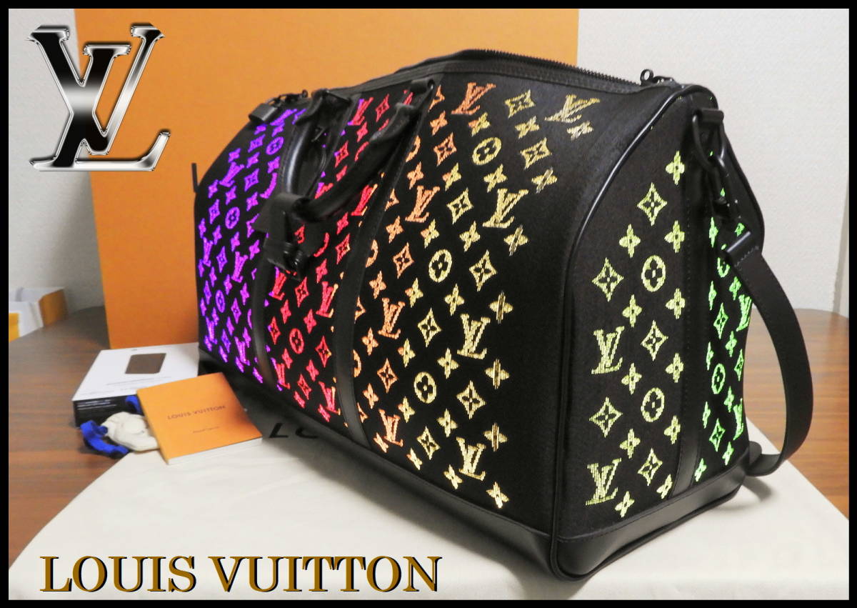 激レア LOUIS VUITTON キーポル50 ライトアップバッグ ルイヴィトン ブラック レインボー LED バンドリエール 美品 正規品 モノグラム 黒_画像2