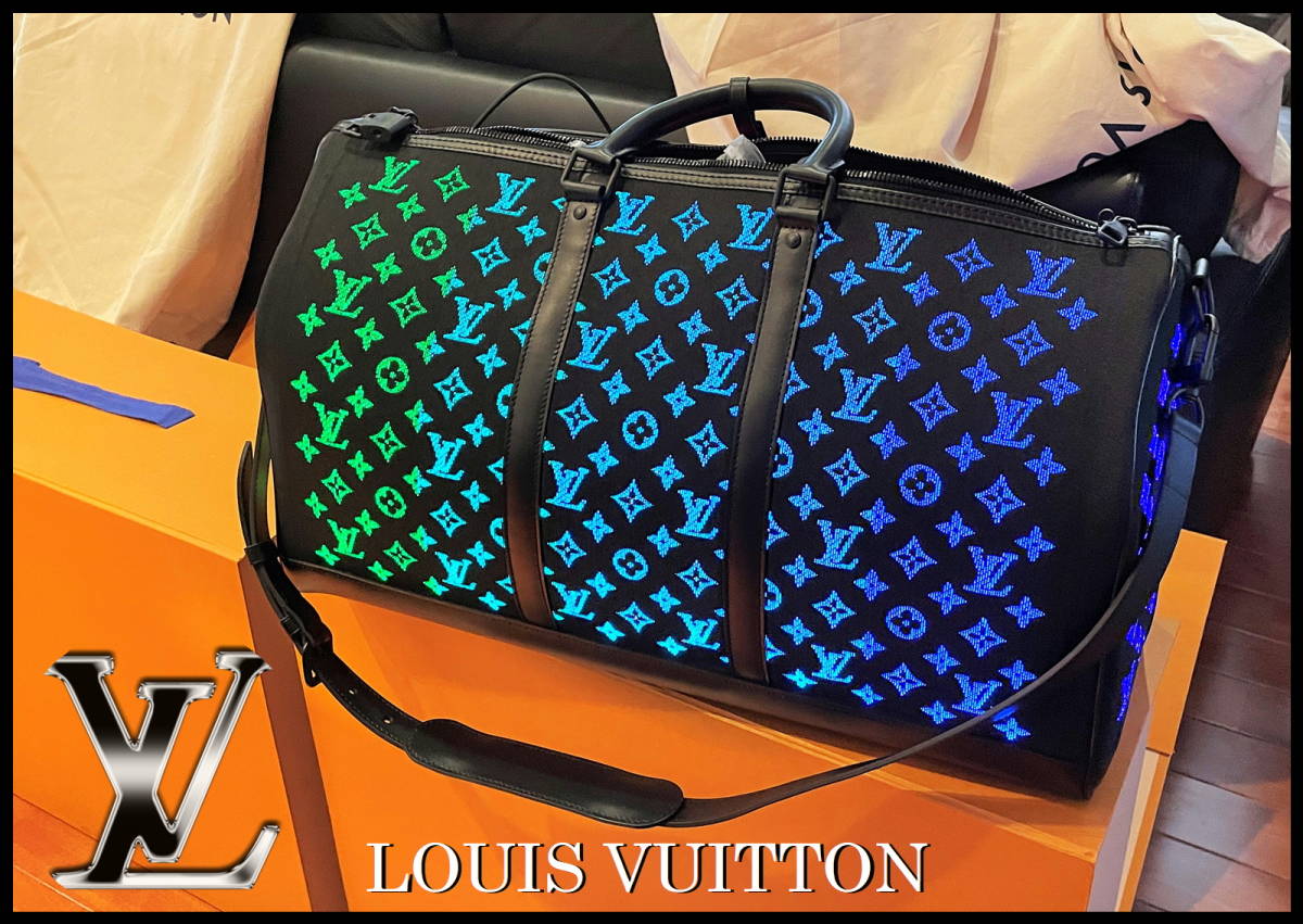 激レア LOUIS VUITTON キーポル50 ライトアップバッグ ルイヴィトン ブラック レインボー LED バンドリエール 美品 正規品 モノグラム 黒_画像9