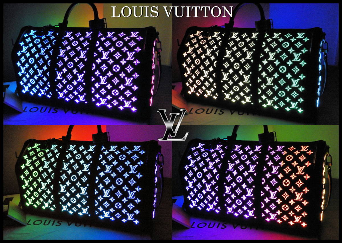 激レア LOUIS VUITTON キーポル50 ライトアップバッグ ルイヴィトン ブラック レインボー LED バンドリエール 美品 正規品 モノグラム 黒_画像7