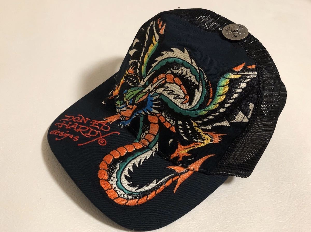 【新品未使用、正規品、本物】 Ed Hardy エド・ハーディー ドラゴン 刺繍 キャップ 帽子 ブラック_画像3