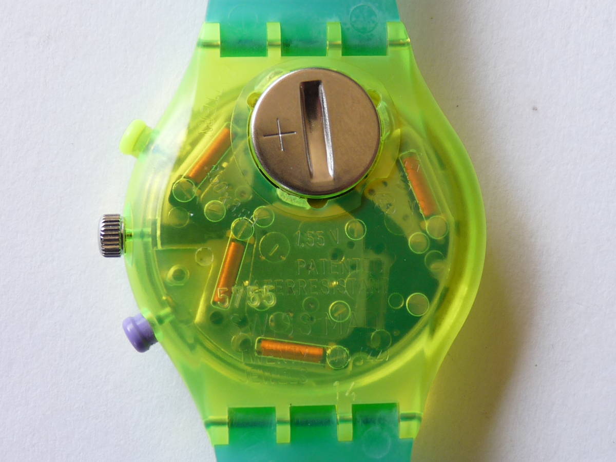 未使用電池交換済 スウォッチ Swatch 1991年モデル 初期クロノ ネオ ウェーブ NEO WAVE 品番SCJ100 予備ベルト付き_画像8