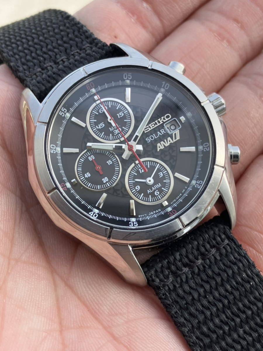 綺麗 レアモデル SEIKO ANA ダブルネーム コラボ ソーラー V172-0AB0