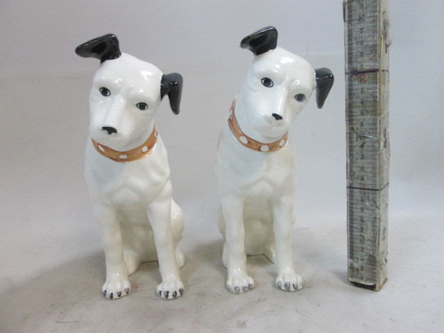 Victor ビクター 　ニッパー犬か　２体で　 陶器 置物 時代物 現状アンティーク レトロ　H２５ｃｍ