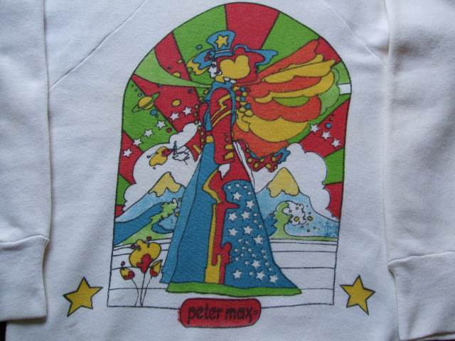  原文:1960s Vintage / Peter Max / PISCES うお座 染み込みプリント スエットシャツ　難あり ビンテージ中古品 ピーターマックス