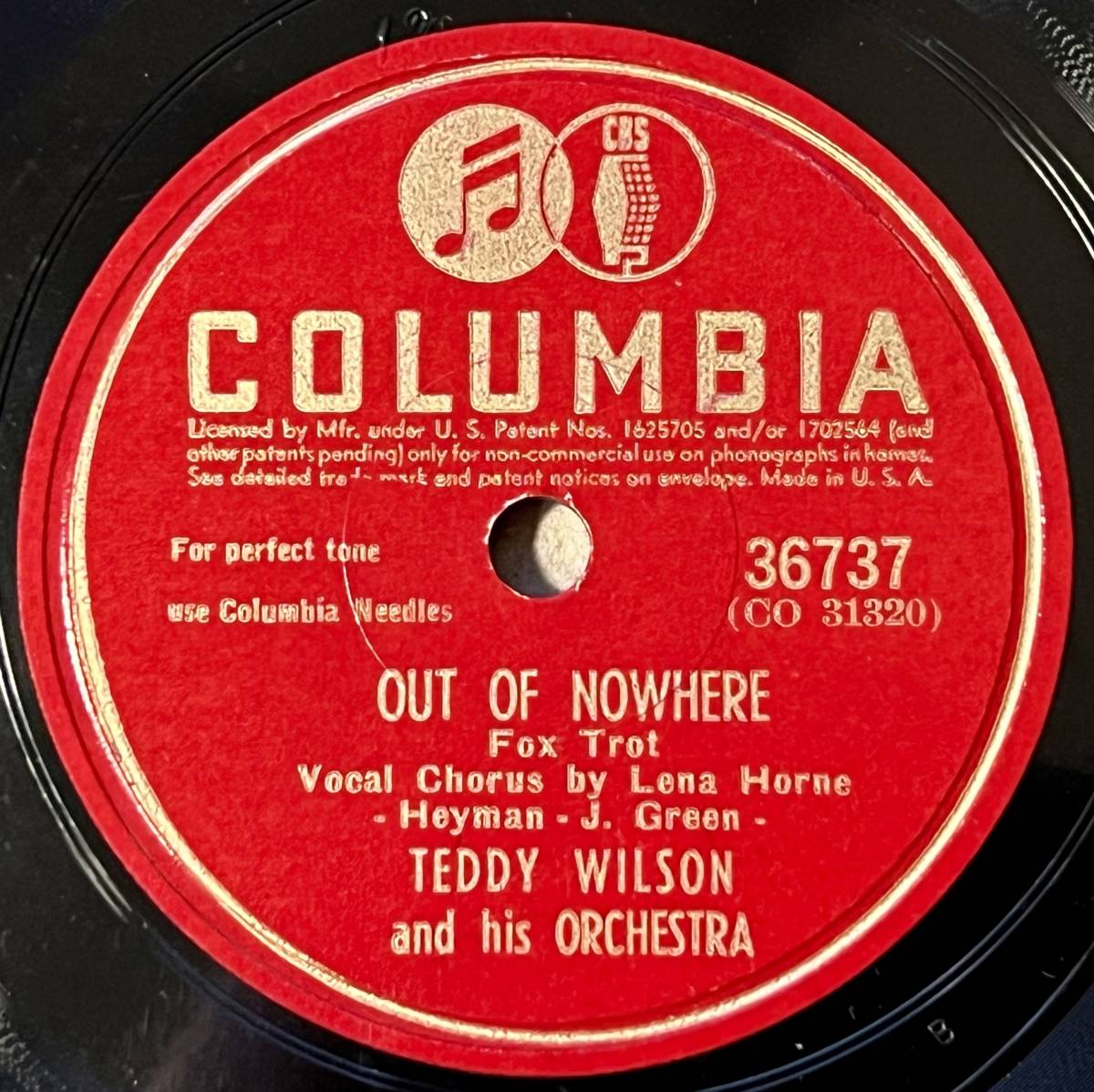 TEDDY WILSON w LENE HORNE, HELEN WARD COLUMBIA Out Of Nowhere/ You*re My Favorite Memory