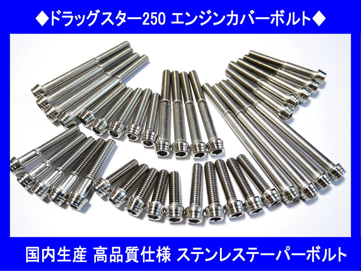 ◆国内生産 高品質 ドラッグスター250 XVS250用 ステンレスエンジンカバーボルトキット テーパーボルト 送料無料◆の画像1