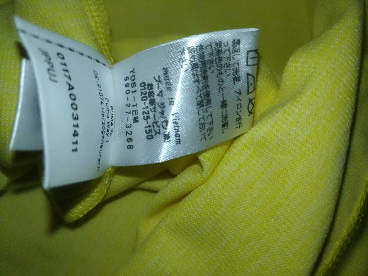 PUMA プーマ 半袖ポロシャツ イエロー×ネイビー 袖リブボーダー DRYCELL ボタンダウン メンズ L ゴルフウェア 速乾吸汗ドライ素材の画像9