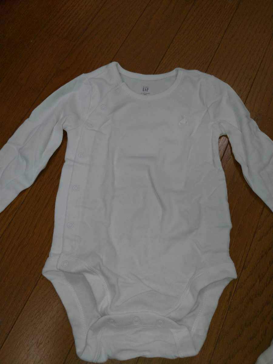 半額以下★GAP 長袖ロンパース ベビー 肌着　Baby 3枚セット サイズ80cm(12-18months) 　白　刺繍ベアー_画像2