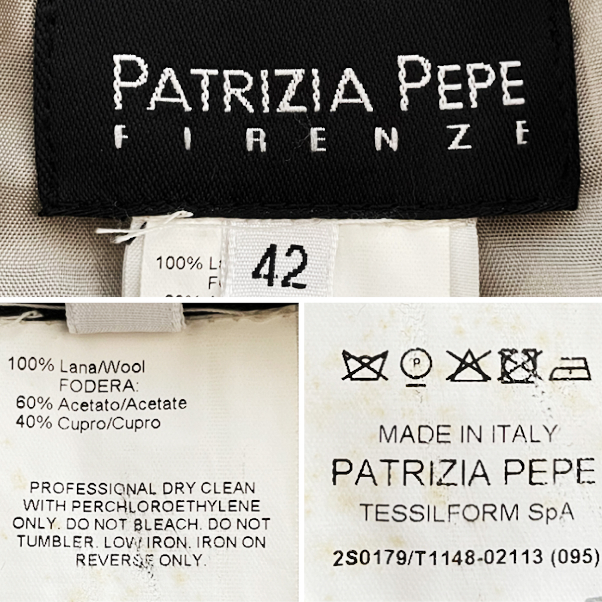 PATRIZIA PEPE 変形 グレン チェック 柄 テーラードジャケット 総柄 ショート丈 グレー ベージュ ウール ツイード パトリツィアペペ 7号 42