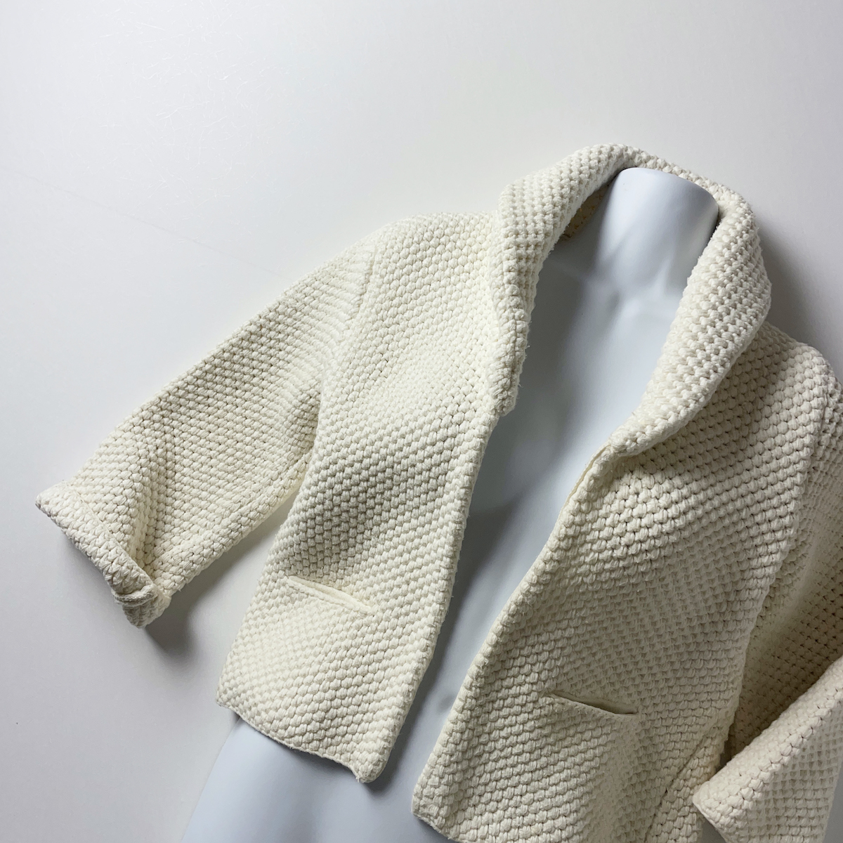 IENA Iena cotton low gauge knitted bolero thick 7 part sleeve cardigan white ivory eggshell white collar attaching .... jacket spring autumn S 7 number 