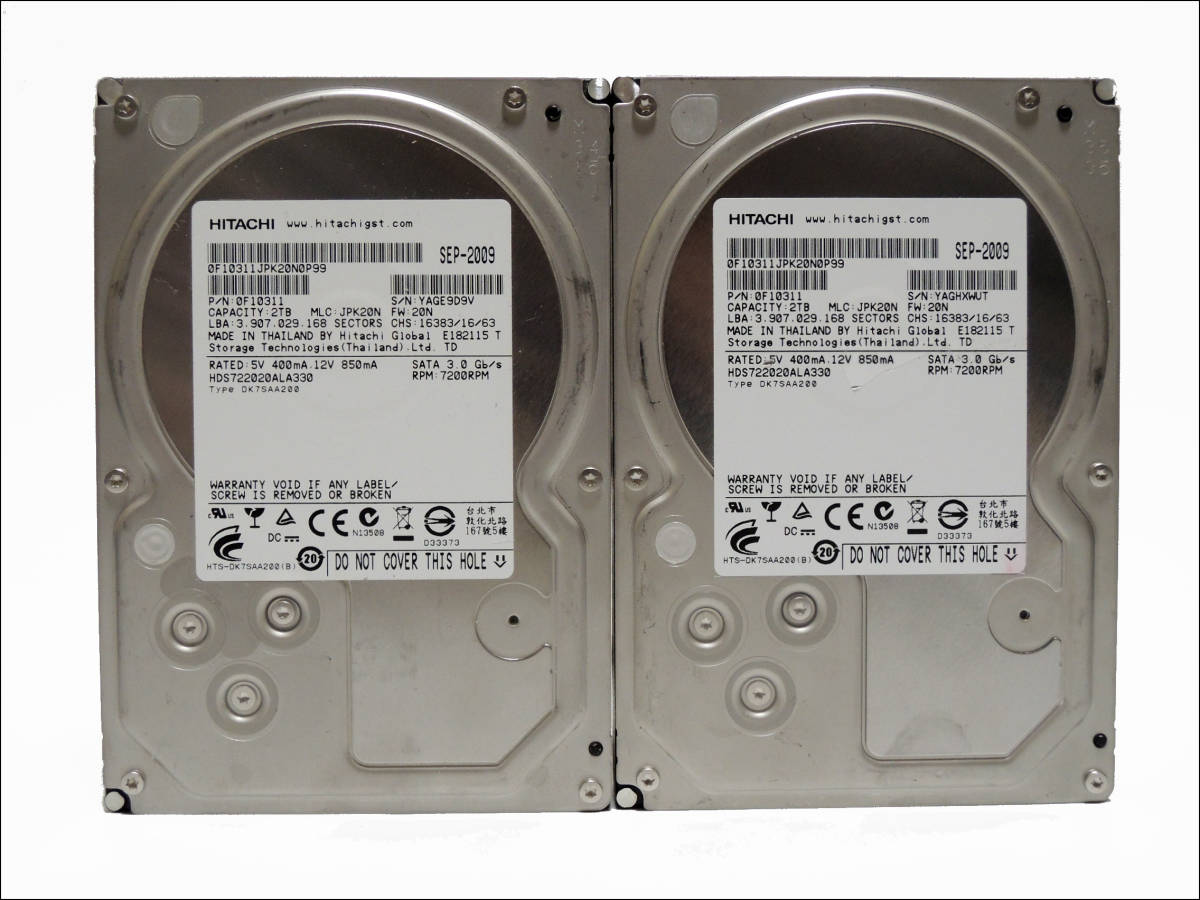 お買い得！】 3.5インチHDD HITACHI HDS722020ALA330 #10984 2台セット