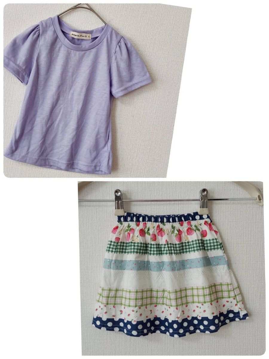 100cm位 2点セット 半袖Tシャツ&イチゴ柄スカート 韓国子供服 女の子　夏服