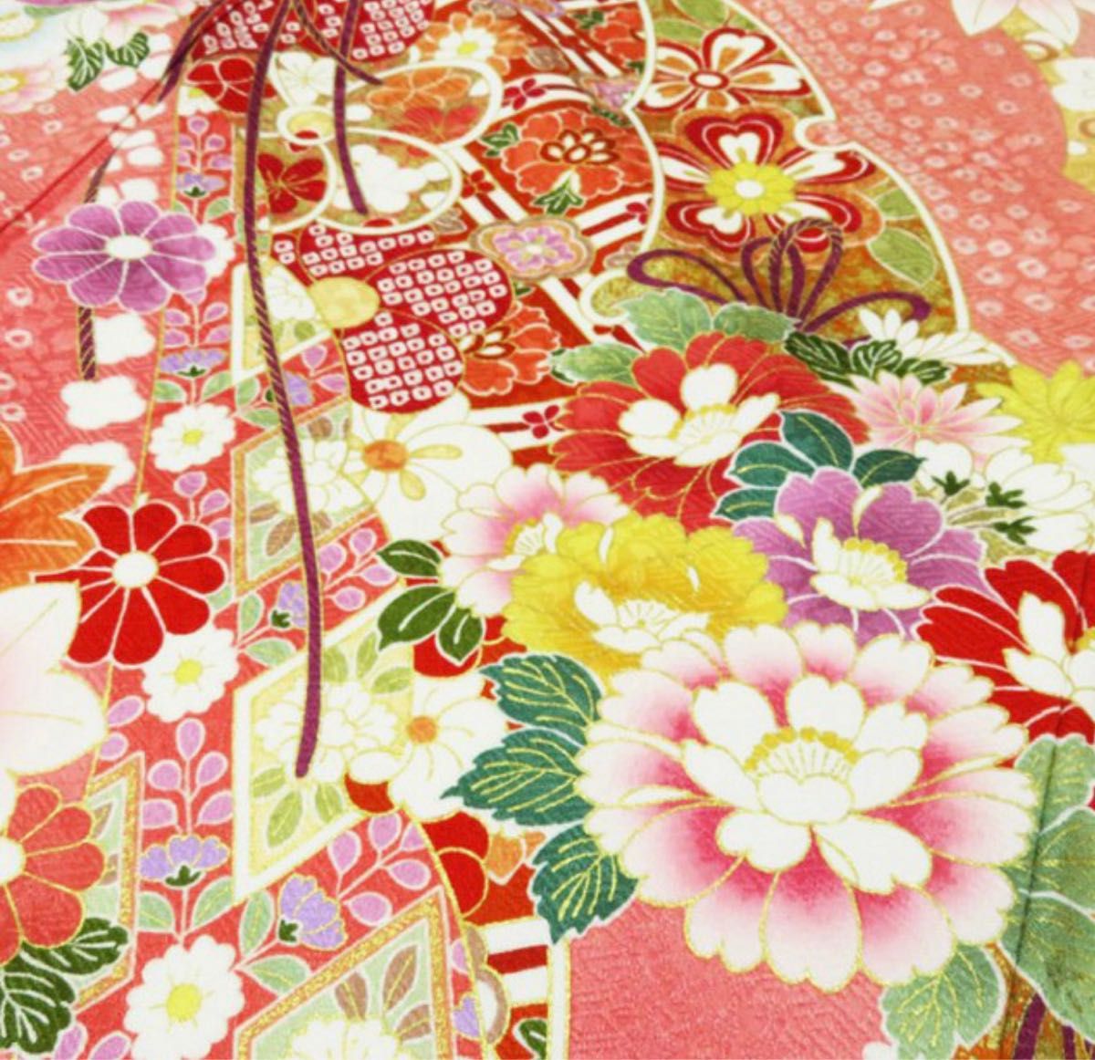 振袖・襦袢2点セット 正絹 着物 花模様 金駒刺繍