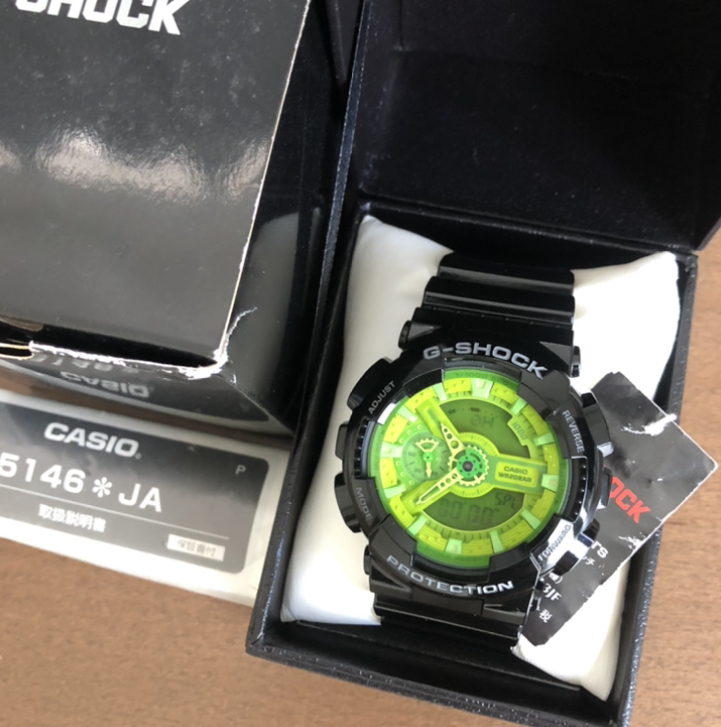 G-SHOCK GA-110B メタリック 黒 デジアナ アナデジ ライム グリーン カラー BIGケース 世界一 スチーム パンク 生産終了品 GA110 CASIO_画像1