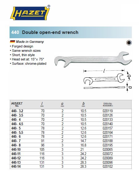 ハゼット 440-12 HAZET ダブルオープンエンドレンチ 12mm_画像4