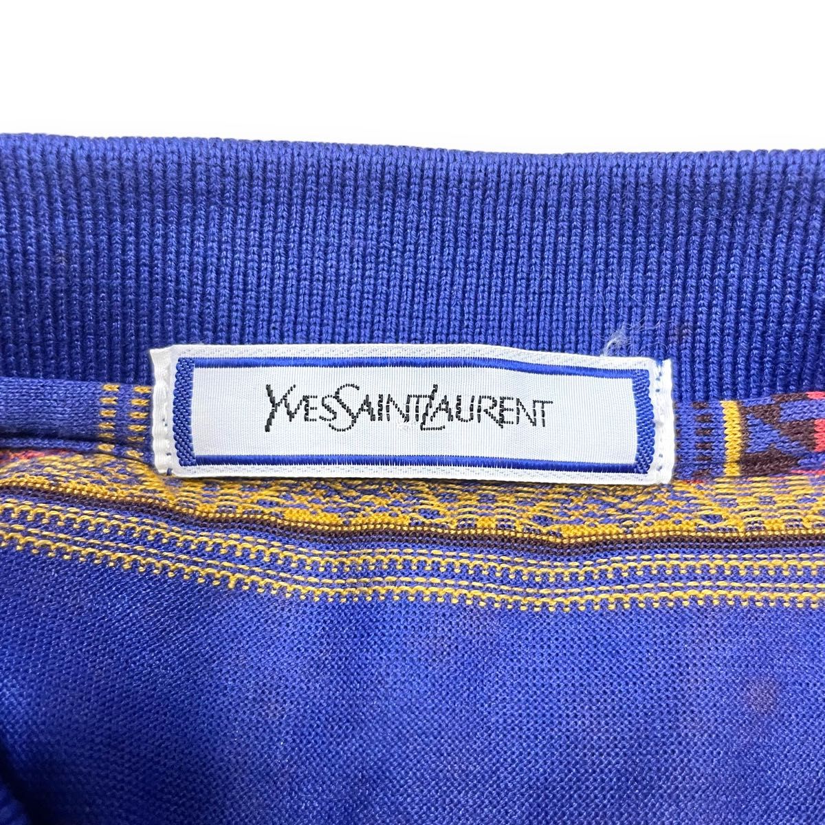 Yves Saint Laurent イヴ サン ローラン レトロ柄 ポロシャツ ワンポイントロゴ パープル 紫 M ヴィンテージ