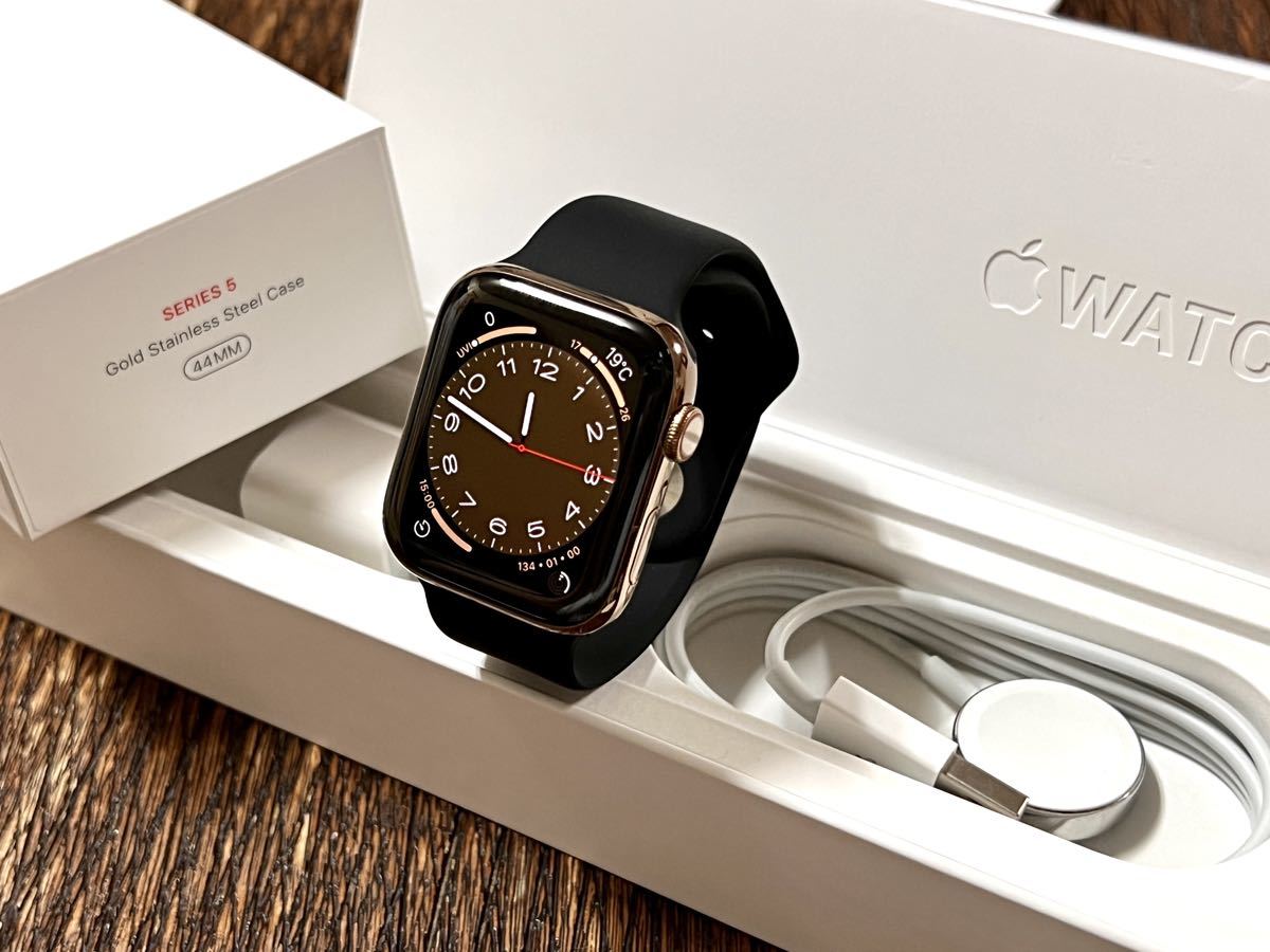 美品 Apple Watch 5 44mm ステンレススチール ゴールド 本体-