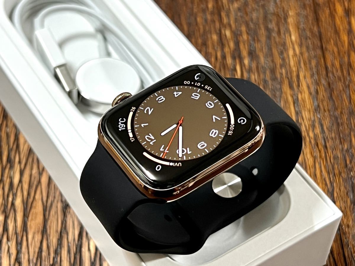 ★ 美品 即決 ★ Apple Watch Series 5 44mm アップルウォッチ ゴールド ステンレススチール GPS Cellular  純正品 新品社外バンド付き